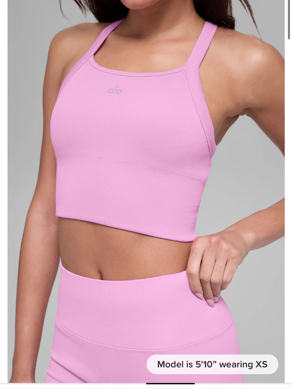 ALO Yoga Ribbed High-Neck Cropped Sports Bra - Light Pink